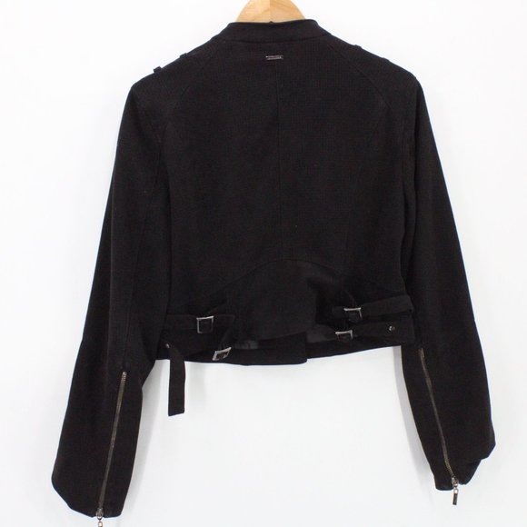 LE LIS BLANC Biker Jacket Womens Black Asymmetrical Zipper Cropped Size 6 - Picture 7 of 9